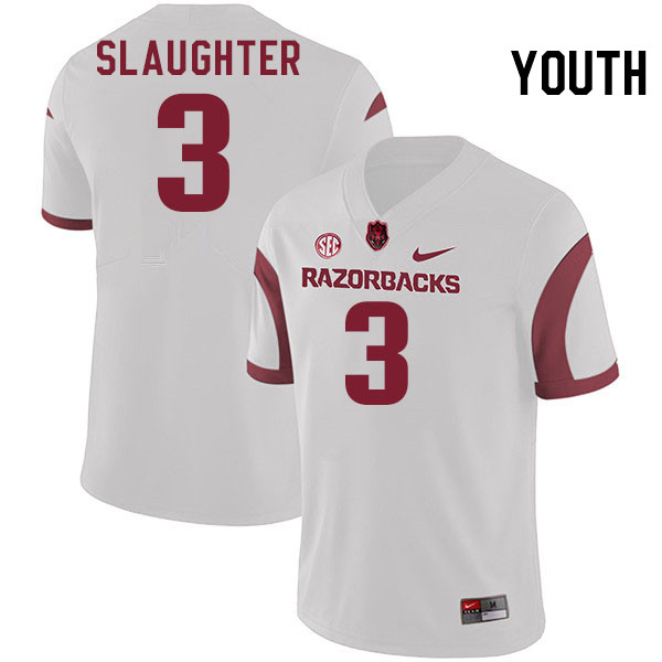 Youth #3 Doneiko Slaughter Arkansas Razorbacks College Football Jerseys Stitched-White